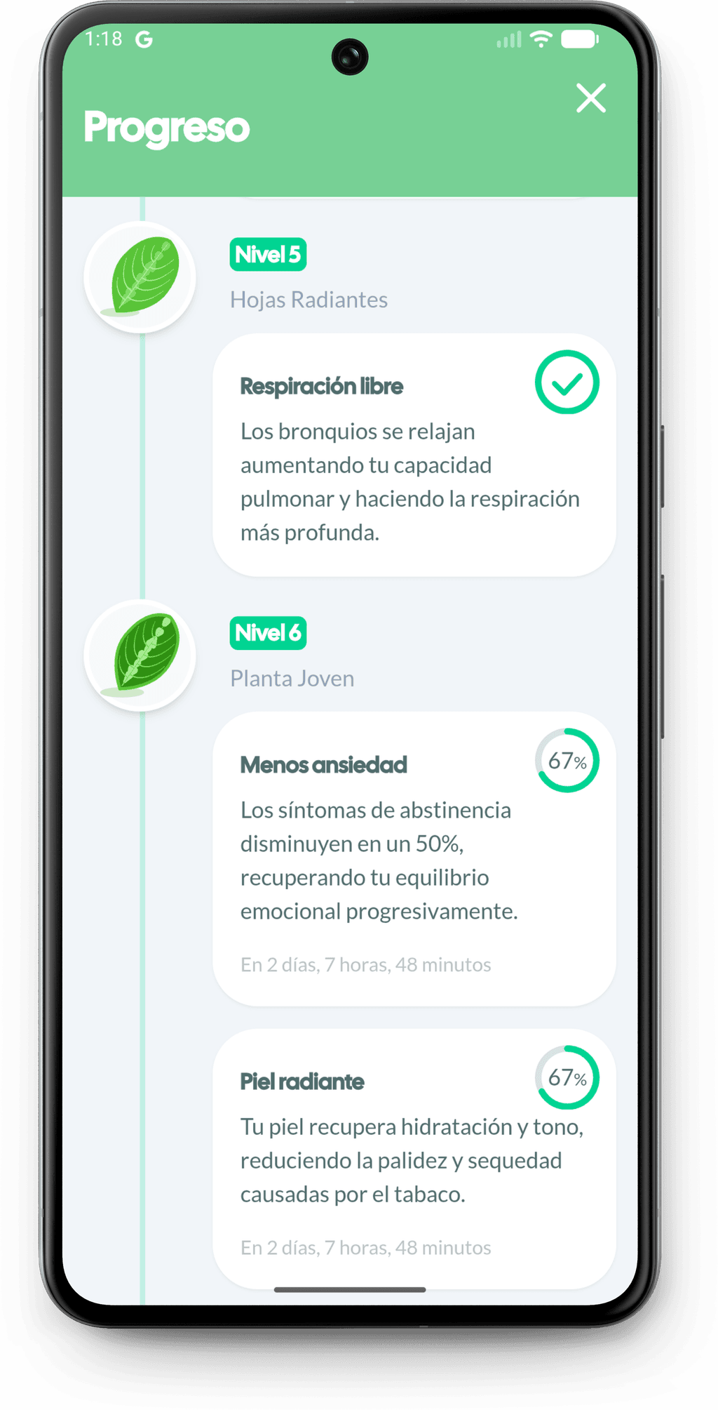 Mockup de Quitchi mostrando actividades de autocuidado