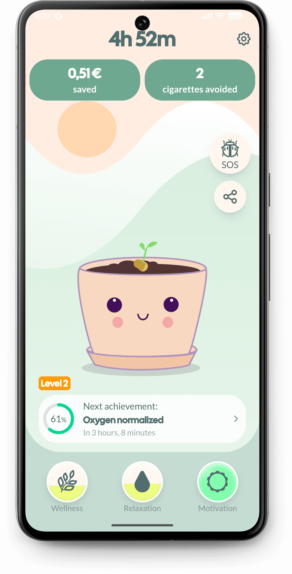 Mockup de la aplicación Quitchi mostrando el crecimiento de la planta